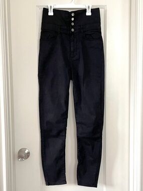 Zara High Rise Skinny Jeans Button and Zip Fly with Notch Waist Black Sz 6
